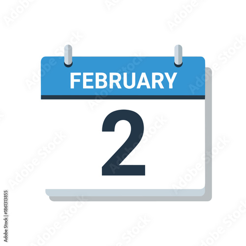 Vibrant digital calendar icon showcasing February 2nd, a prominent date for seasonal events and important schedule planning, offering clear visual