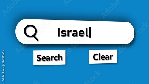Search bar with the word Israel typed in and search and clear buttons internet search online search