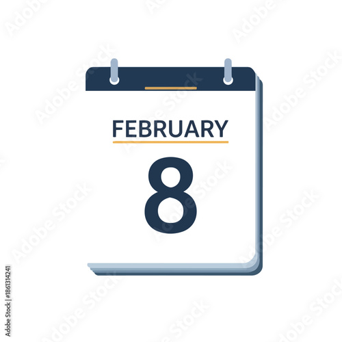A clean digital calendar display prominently featuring February 8th. This graphic is excellent for clear date marking, efficient event scheduling,