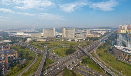 The intersecting highways and modern buildings in the city