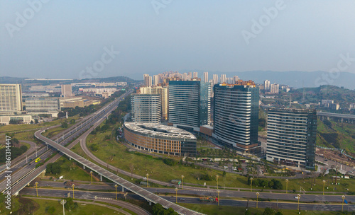 The intersecting highways and modern buildings in the city