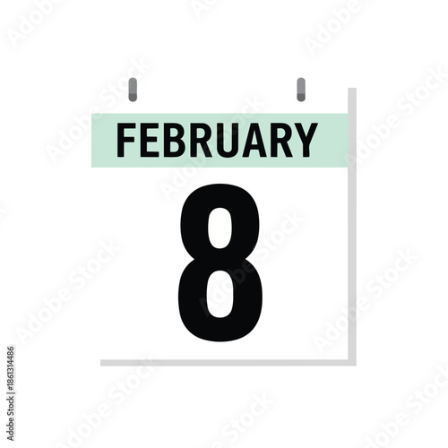A clean digital calendar icon prominently displaying February 8th, ideal for scheduling and daily planning.