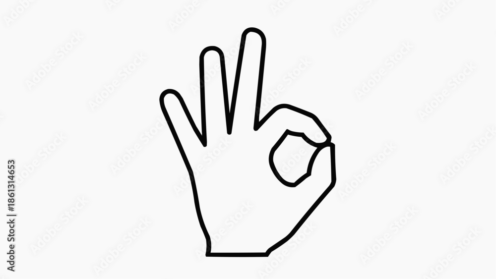 Obraz premium A simple line drawing of a human hand making the universal 'OK' gesture with thumb and index finger touching.