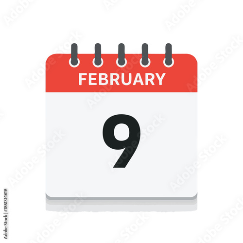 Stylized icon of a desk calendar highlighting the ninth day of February, perfect for event planning and date tracking.