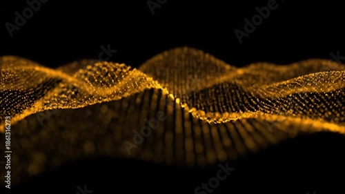 Abstract gold particles flowing on black background