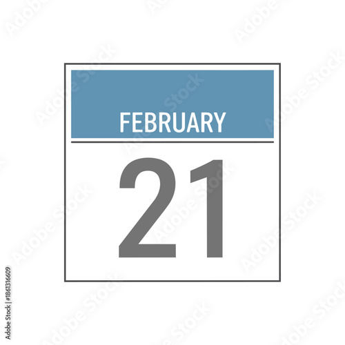 A contemporary digital calendar graphic precisely displaying the month of February and the twenty-first day. This clean, minimalist icon provides a