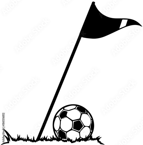 Soccer Ball on Grass Field with Corner Flag Illustration