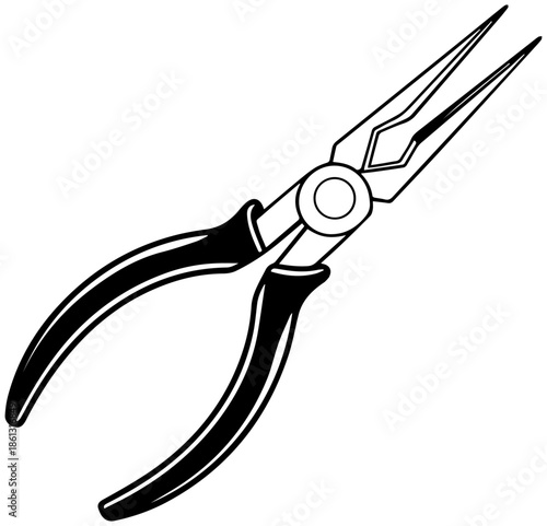 Needle-Nose Pliers – Minimalist Black and White Precision Tool Illustration