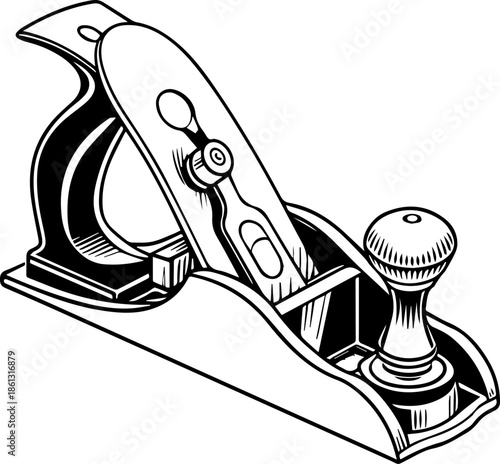 Vintage Woodworking Hand Plane Tool, Carpenter Wood Plane Illustration, Industrial Manual Tool Vector Line Art