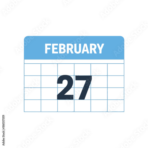 Modern calendar icon displaying February 27th, symbolizing important dates, scheduling, and time management concepts in a clean, digital style. This