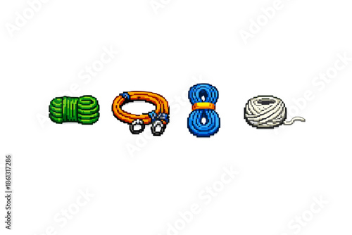 Collection of colorful ropes and twine for outdoor activities and crafts