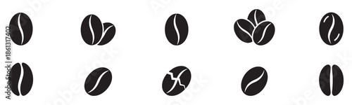 A collection of coffee beans silhouette icon set. simple design black color and white background. Vector Illustration.