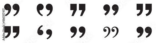 Quote mark speech icon set. Set of quote mark icons isolated on white background.Quotation marks. Black quotes icon collection