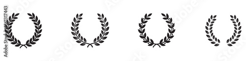 Laurel wreath icon. Laurel wreath icon set with circle, heart and square shapes, black vector illustrations for victory, award and heraldry. Vector Illustration. EPS 10