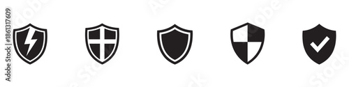 Shield icons set. Protect signs Different shields icon collection. Collection of security shield icons with contours and linear signs. Vector illustration. EPS 10
