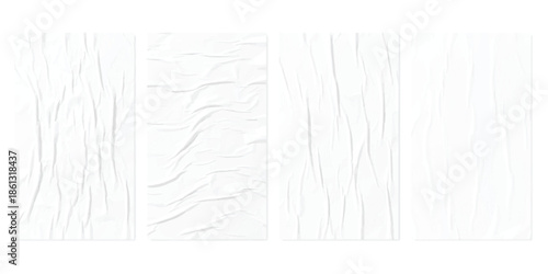 White crumpled paper textures collection for background designs and grunge effects