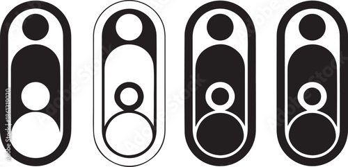 Abstract nested person icons in black and white silhouette