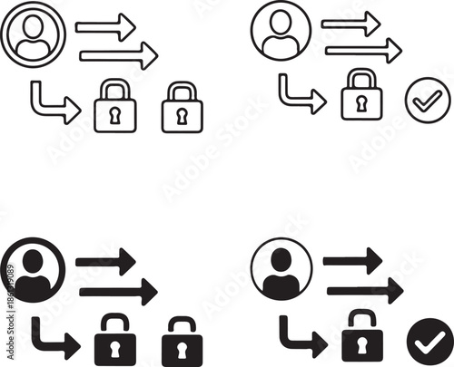 User account security and access icons lock