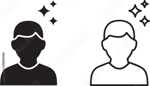 Solid and Outline Icons of a Person with Sparkles silhouette