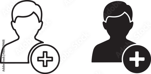 Outline and Solid Icons for Adding a User profile person