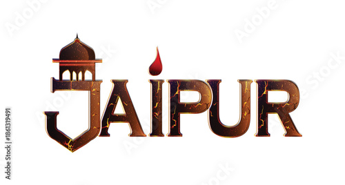 jaipur city in rajasthan text typography vector with hawa mahal palace fort icon royal rajasthan india