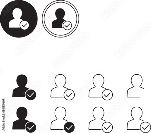 User Profile Check Mark Icons In Black And White vector