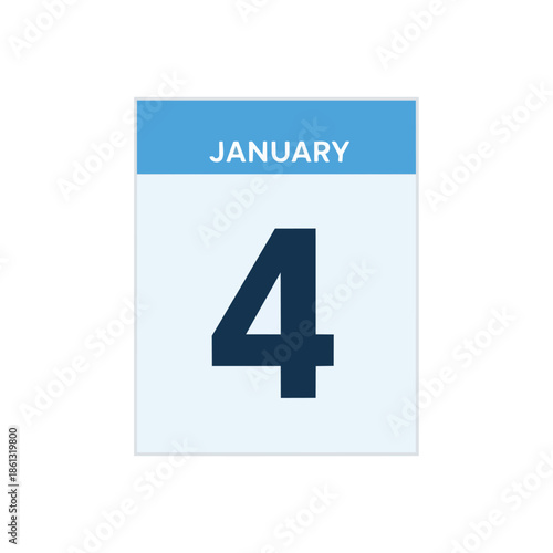Vibrant blue and white calendar icon clearly displaying the fourth day of January, representing a significant date for new beginnings, precise