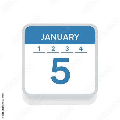 Clean digital calendar icon clearly displaying the date January 5, suitable for scheduling, reminders, and daily planning within a modern digital