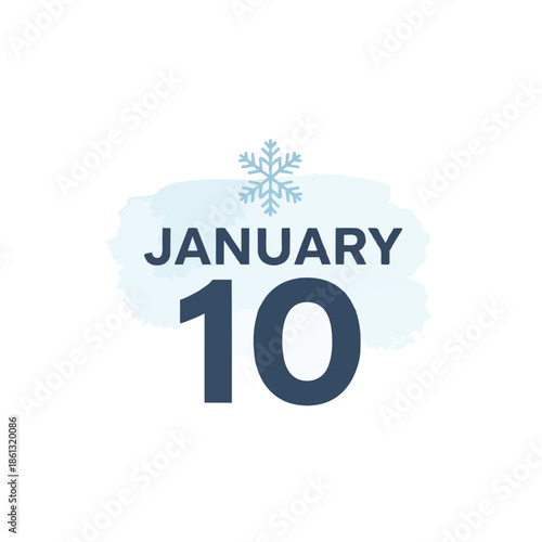 Modern digital calendar icon featuring January tenth with a delicate snowflake and soft watercolor texture background element perfect for seasonal
