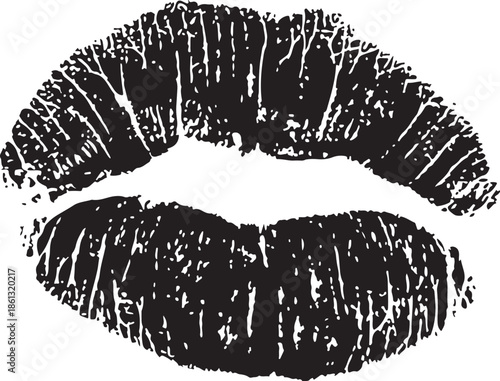 Black Lipstick Kiss Print on White Background for Fashion, Beauty, or Romantic Design Themes