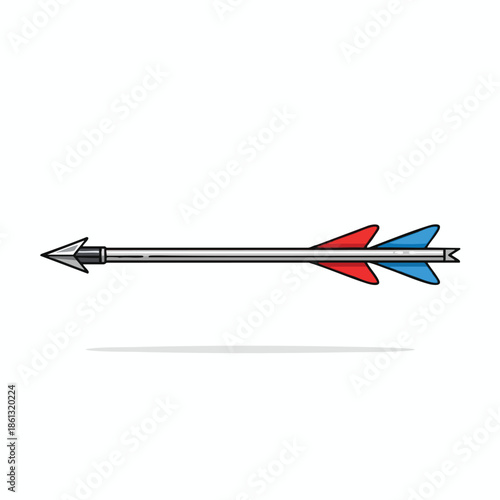 A digitally drawn arrow with a pointed tip and colorful fletchings, casting a subtle shadow