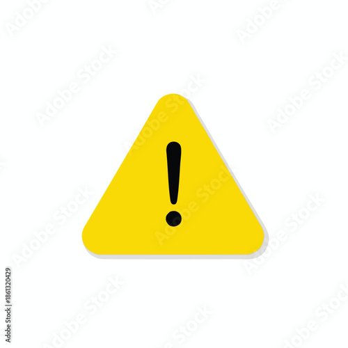 Yellow triangle with black exclamation mark. Simple design with a drop shadow