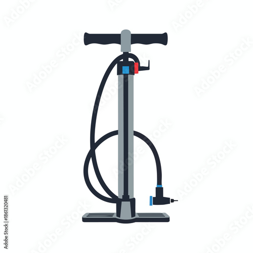 An illustrated pump for inflation, with a hose and a handle, on a white background