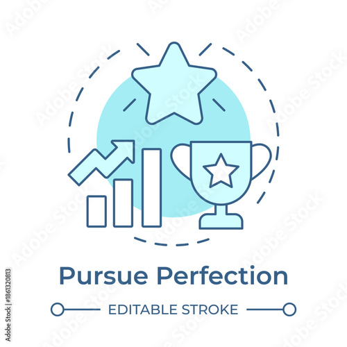 Pursue perfection soft blue concept icon. Business performance, goal achieving. Corporate milestone. Round shape line illustration. Abstract idea. Graphic design. Easy to use in article