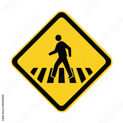Yellow diamond-shaped road sign with a pedestrian crossing symbol