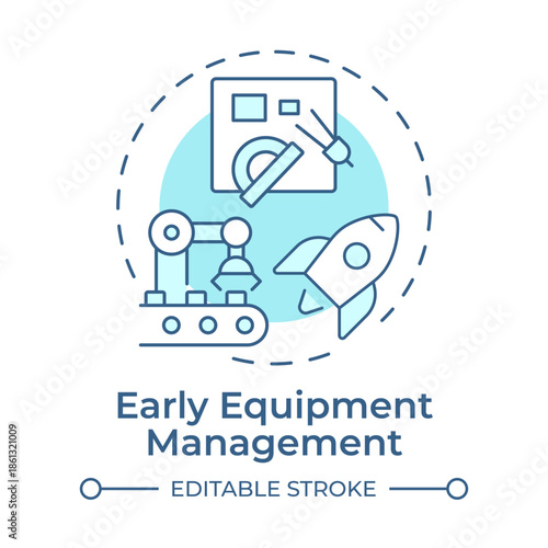 Early equipment management soft blue concept icon. Business development, industrial automation. Round shape line illustration. Abstract idea. Graphic design. Easy to use in article, infographic
