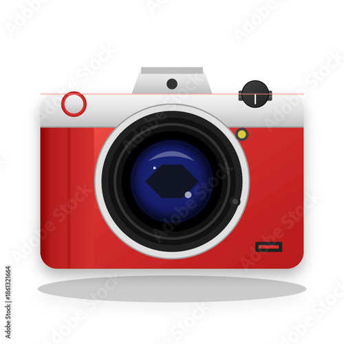 Classic Red Retro Photography Camera Icon Illustration
