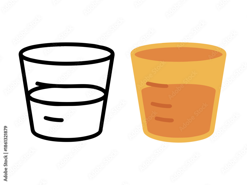 Ταπετσαρία Simple medicine measuring cup illustration with a colored version and an outline version, clean and minimal style suitable for icons, UI design, stickers, medical graphics, and educational materials