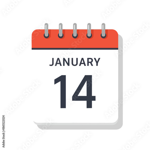 Vibrant digital calendar icon displaying January 14, symbolizing important dates and scheduling.