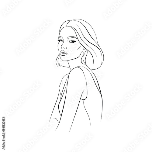 Luxury minimal line art illustration made of precision smooth strokes, perfect stroke weight balance, negative-space harmony, high-fashion editorial aesthetic, and monochrome elegance.