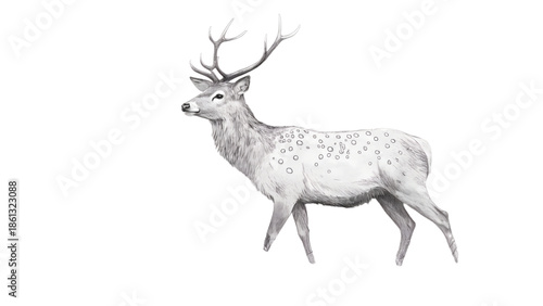 Majestic white deer with large antlers on black background