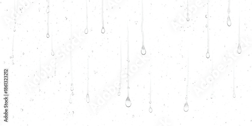 Pure and refreshing water droplets streaming down a pristine white surface background