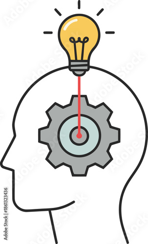 Conceptual illustration of an innovative idea sparking from a methodical internal thought process