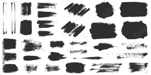 Collection of versatile grunge black brush strokes and paint elements for design