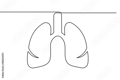 Human lungs one line art drawing with minimalist outline for medical and health concept