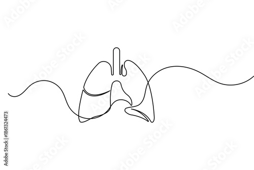 Human lungs one line art drawing with minimalist outline for medical and health concept