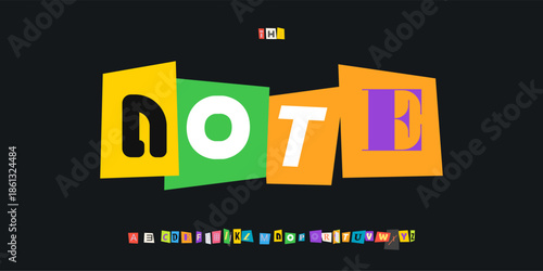 Note Font Logo Alphabet Vector Collage Letter Set Modern Typography, Note Typographic Design for Title Text, Ransom Poster Headline, Type Symbol Logotype, Magazine Cutout Fonts. Vector Typeface