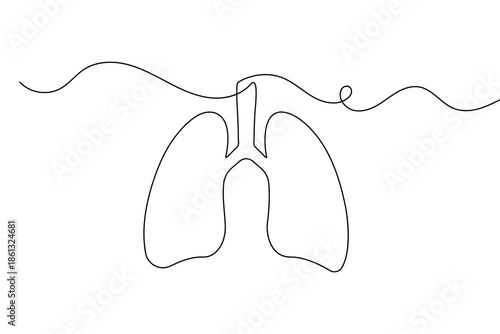 Human lungs one line art drawing with minimalist outline for medical and health concept