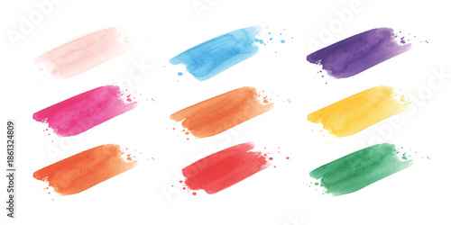 A collection of colorful watercolor brush strokes creating a vibrant artistic background