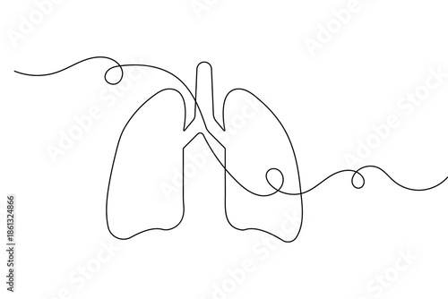 Human lungs one line art drawing with minimalist outline for medical and health concept